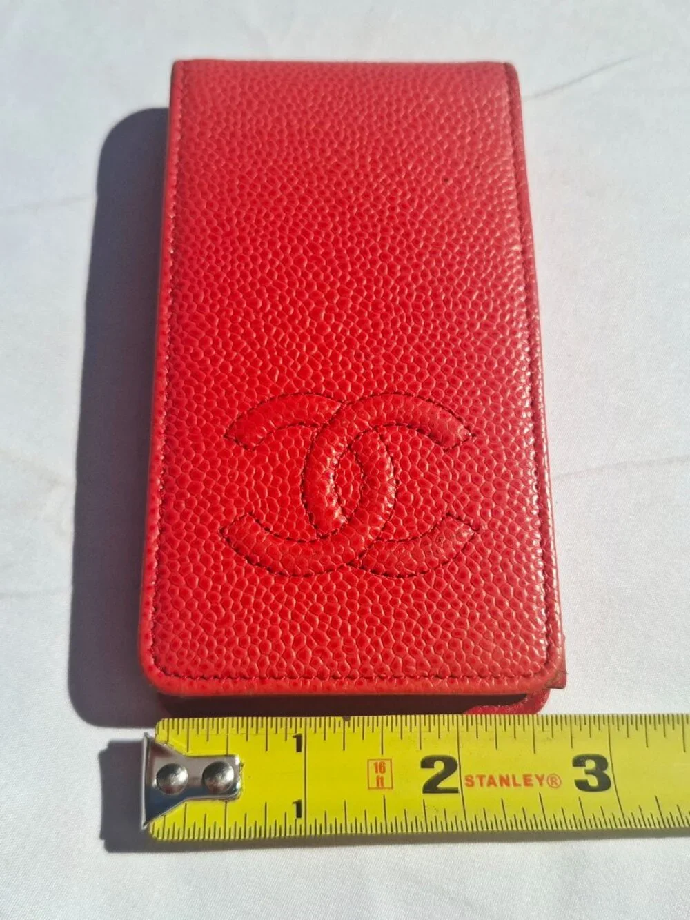 Authentic CHANEL Case Caviar Skin CC Logo iPhone 4 4S Compatible in Coral